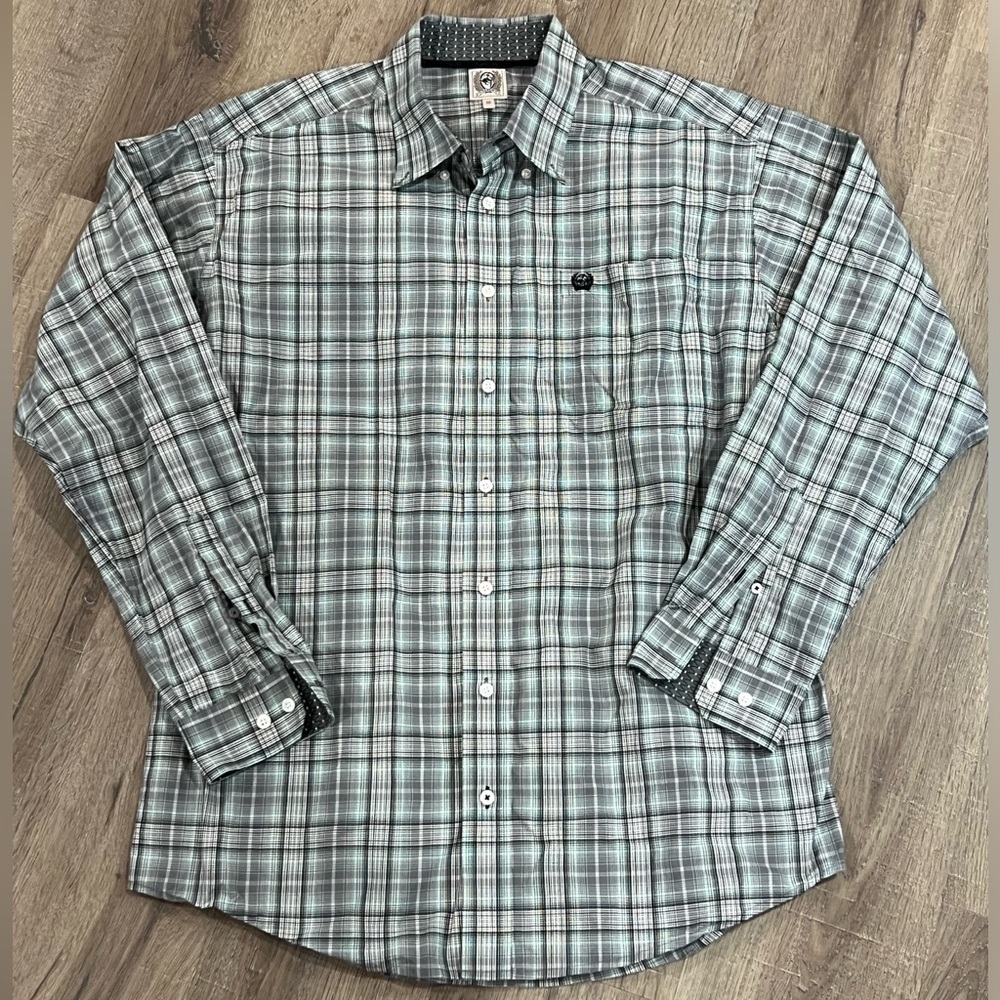 CINCH Men’s Medium Longe Sleeve Logo Plaid Cowboy Western Pattern Cuff RG